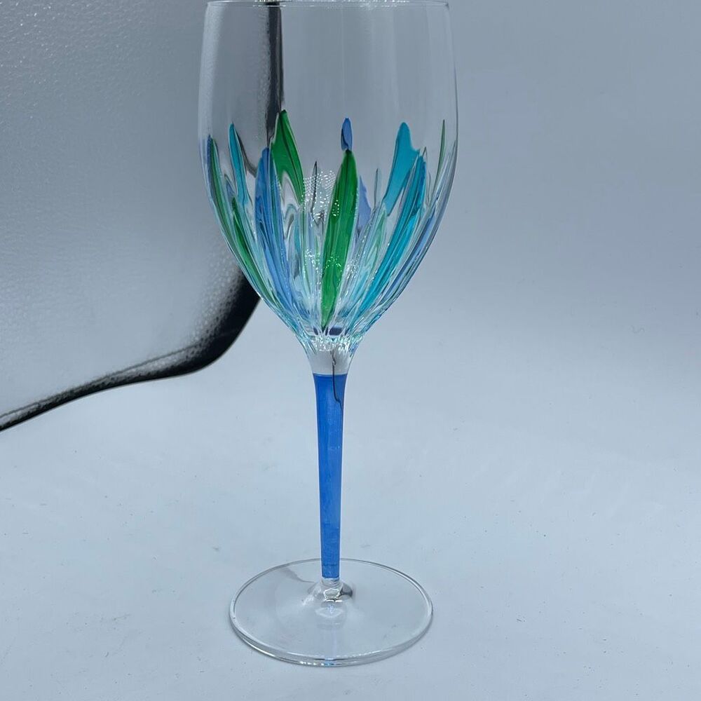 CC ZECCHIN MURANO wine glass hand blown blue stem